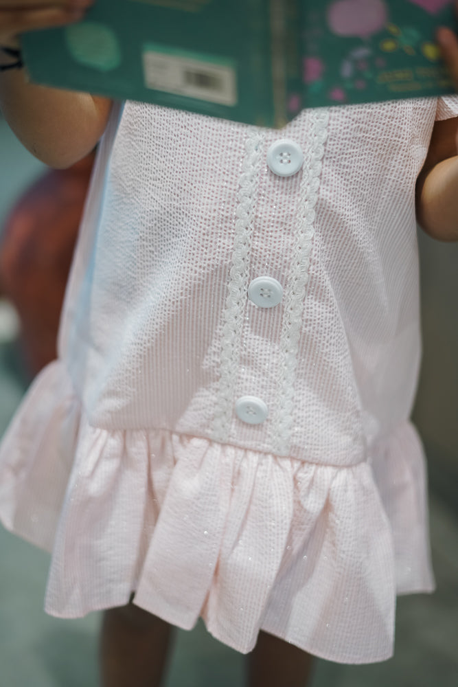 Pink Silver Striped Dress for girls