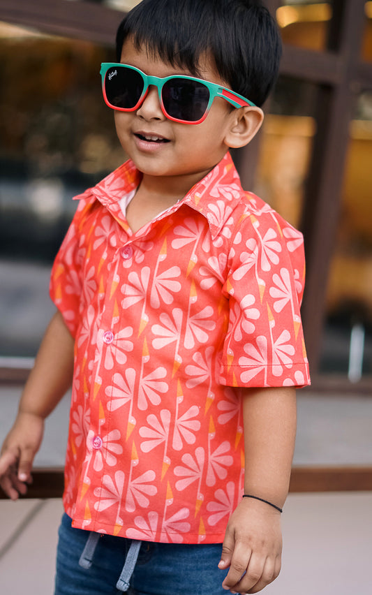 Red Bird  Printed Shirt for little Boys 