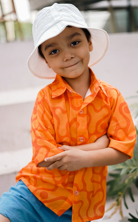 Tangy Orange  Printed Shirt for Toddler Boys 