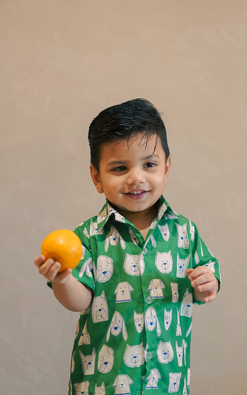 Green Quirky Printed Shirt for boys