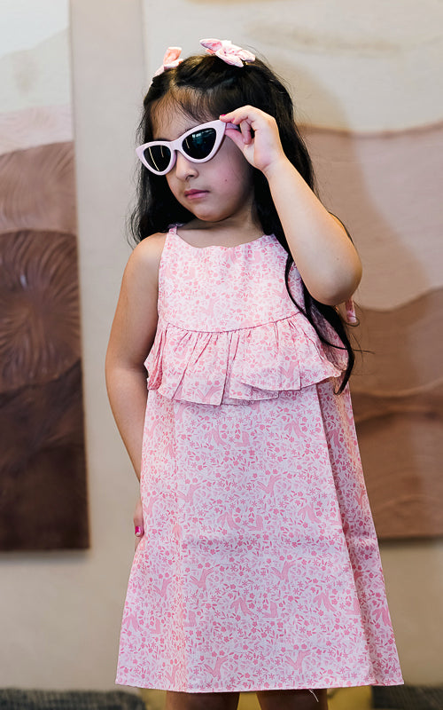Pink ditsy floral dress for toddler girl