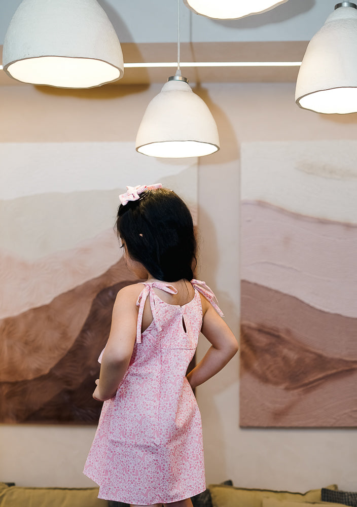 Pink ditsy floral dress for toddler girl