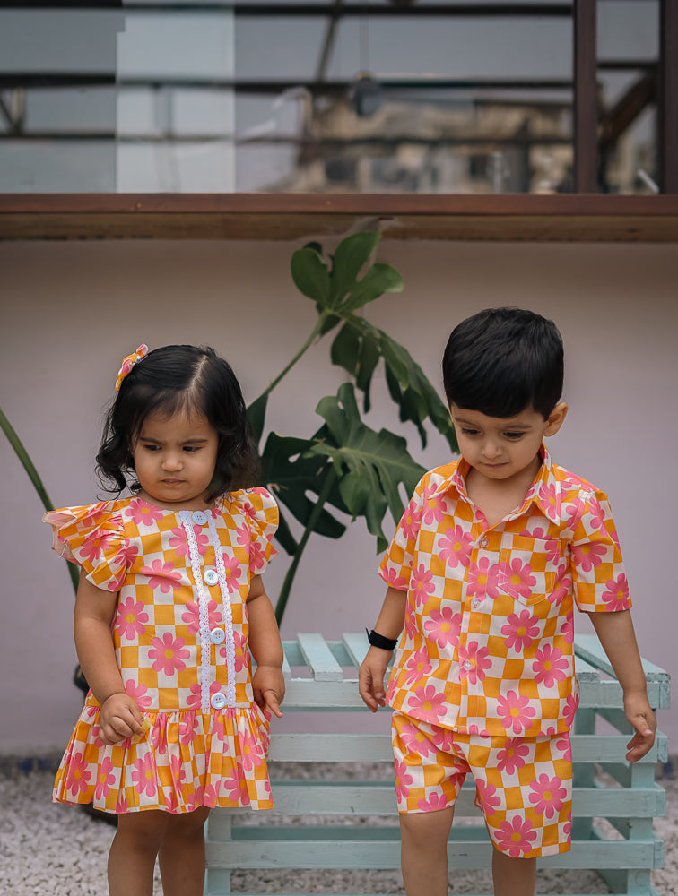 Yellow Checked Dress for little girls