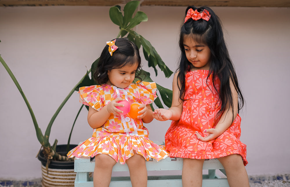 Red Bird printed dress for toddler girl