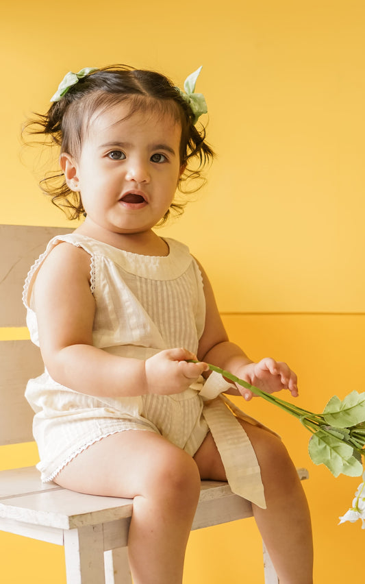 Beige Striped Romper