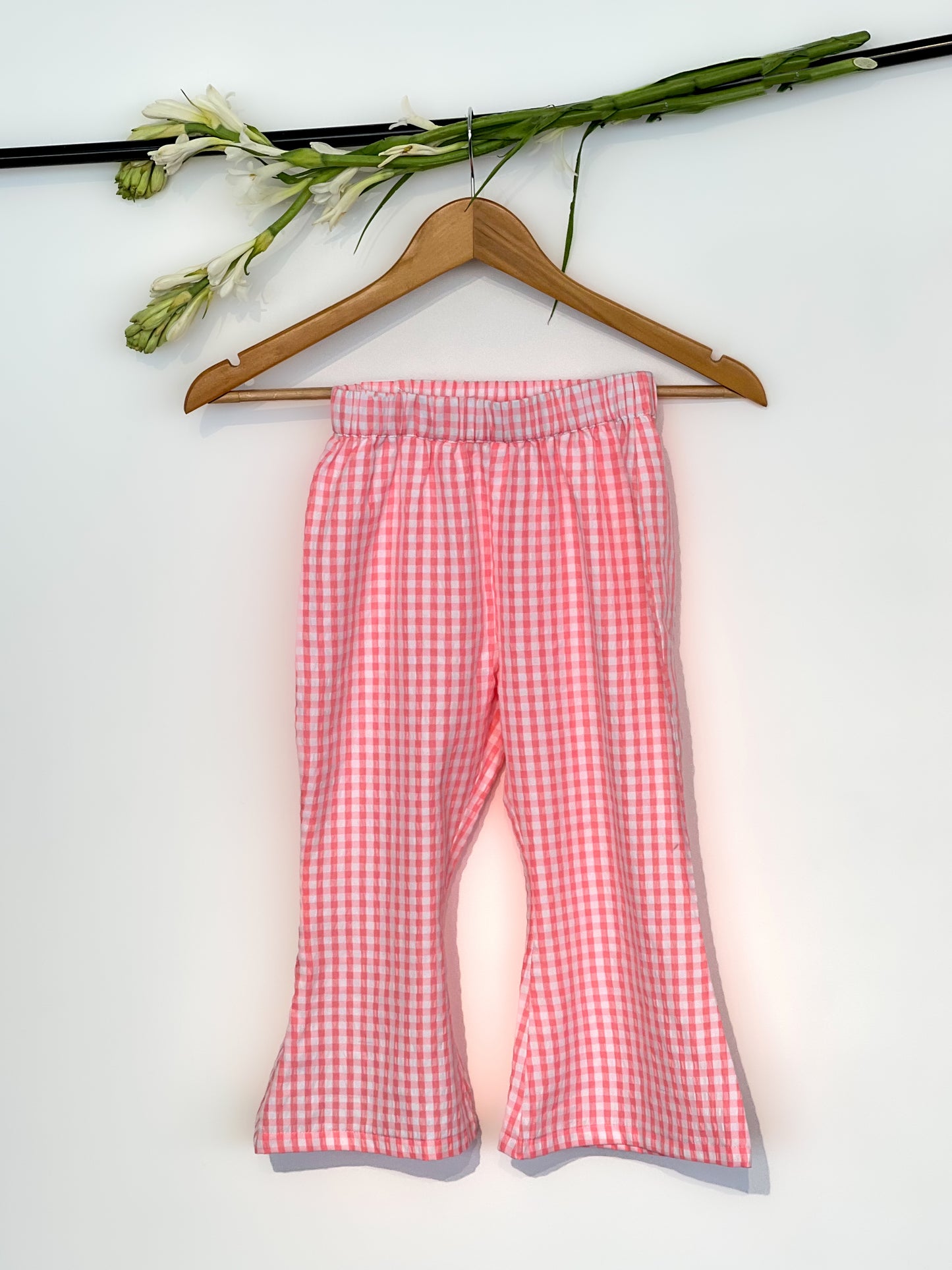 Pink Checked Flared Pants