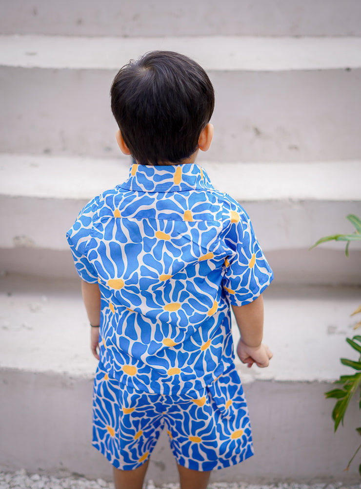 Blue Floral Printed Co-ord Set for Boys