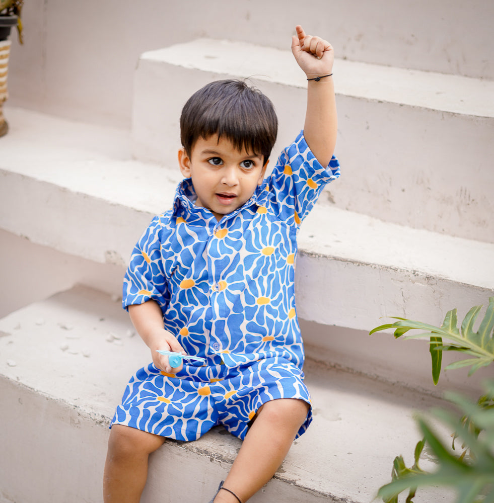 Blue Floral Printed Co-ord Set for Boys